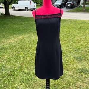 CDC cocktail slip dress 100% Polyester little black dress with a bit of lace